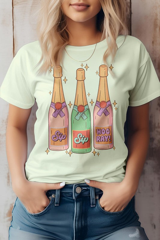 Sip Sip Hooray, Retro New Year, Graphic Tee