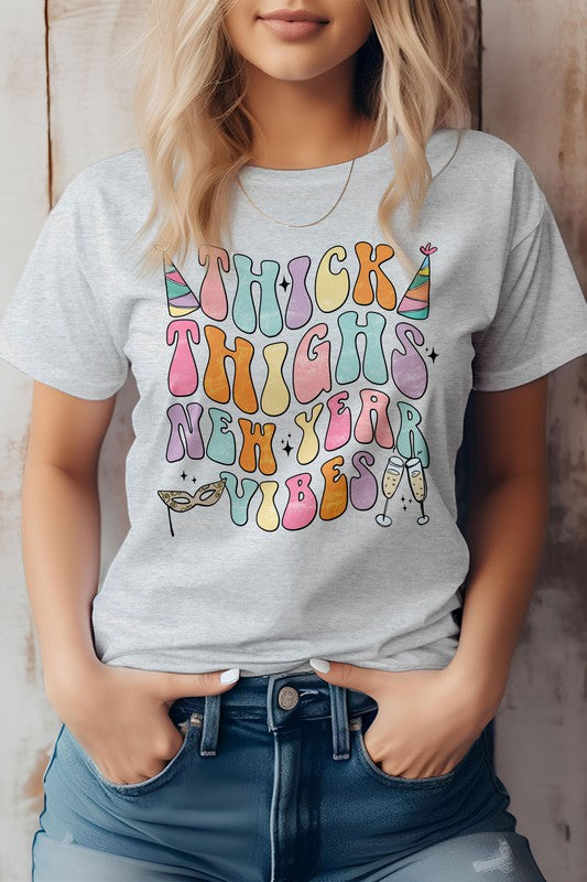 Thick Thighs New Year Vibes Retro Graphic Tee