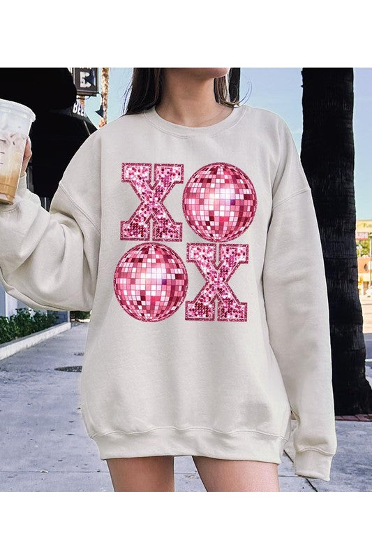 XOXO FAUX SEQUIN FLEECE SWEATSHIRT