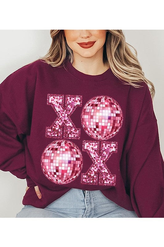 XOXO FAUX SEQUIN FLEECE SWEATSHIRT