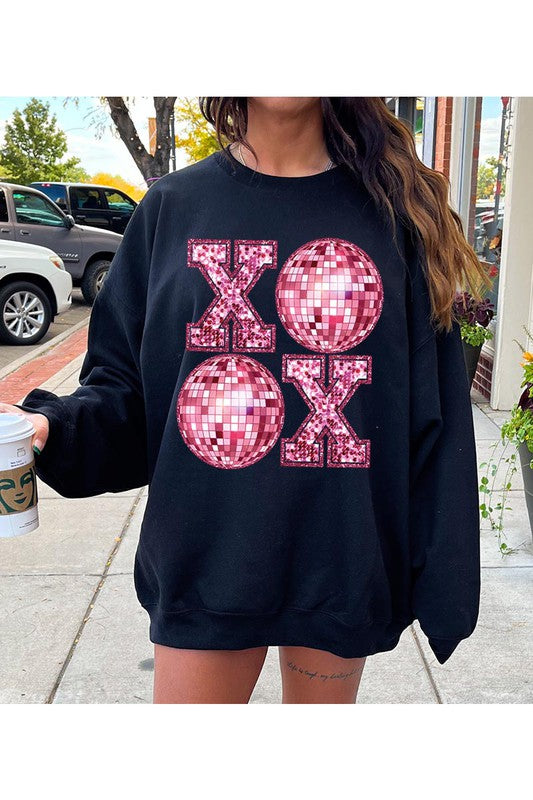 XOXO FAUX SEQUIN FLEECE SWEATSHIRT