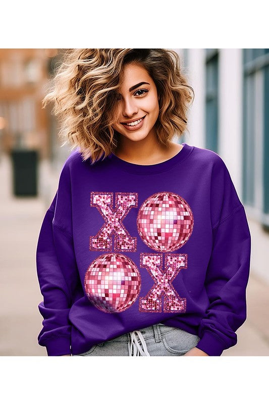 XOXO FAUX SEQUIN FLEECE SWEATSHIRT