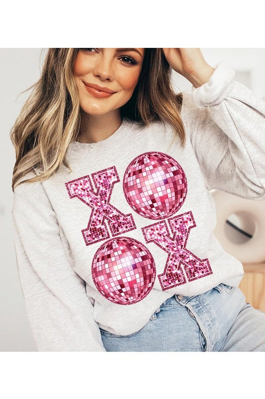 XOXO FAUX SEQUIN FLEECE SWEATSHIRT