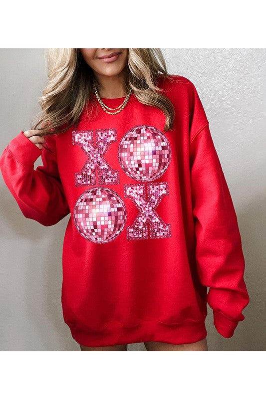 XOXO FAUX SEQUIN FLEECE SWEATSHIRT