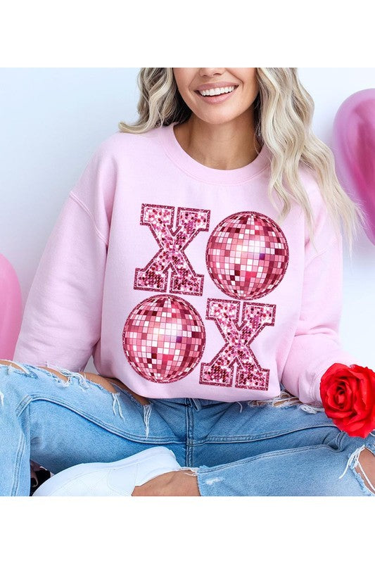 XOXO FAUX SEQUIN FLEECE SWEATSHIRT