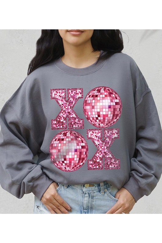 XOXO FAUX SEQUIN FLEECE SWEATSHIRT