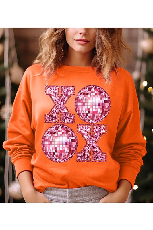 XOXO FAUX SEQUIN FLEECE SWEATSHIRT