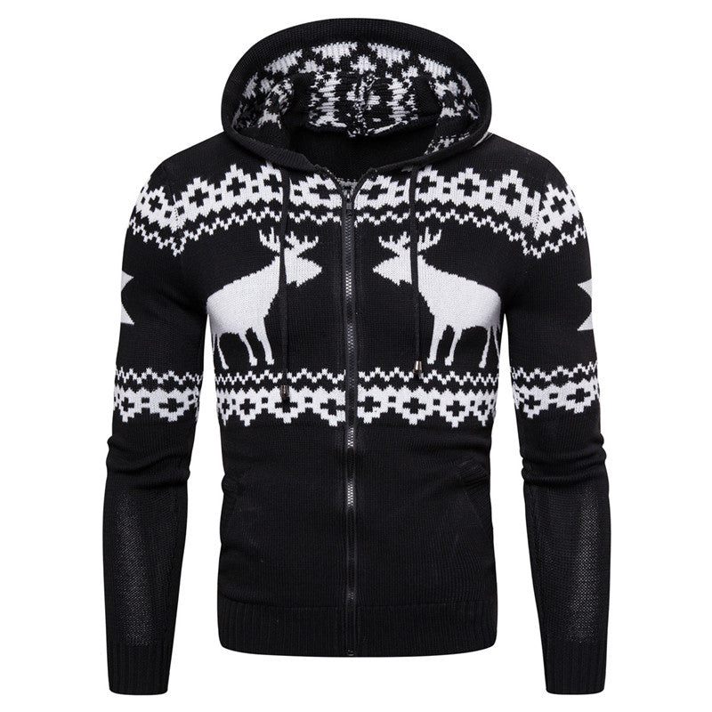 Men's Zipper Hooded Fawn Christmas Sweater