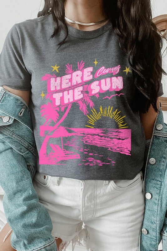 Here Comes The Sun Beach Summer Graphic T Shirts