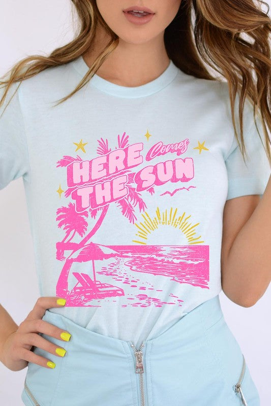 Here Comes The Sun Beach Summer Graphic T Shirts