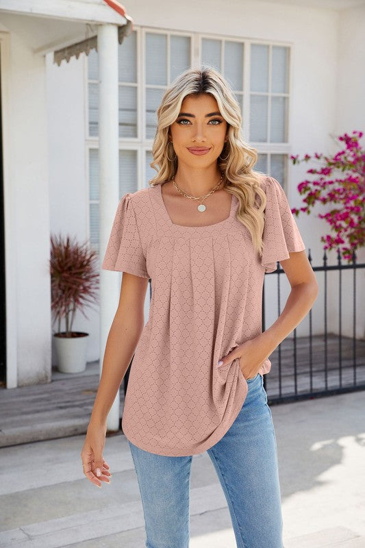 Women Casual Square Neck  Short Sleeve Tops