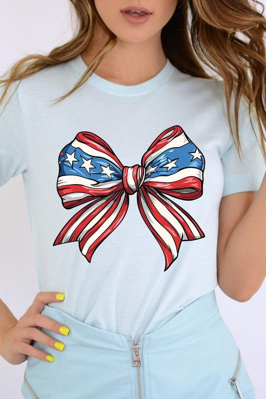 Coquette American Flag Bow Graphic T Shirts