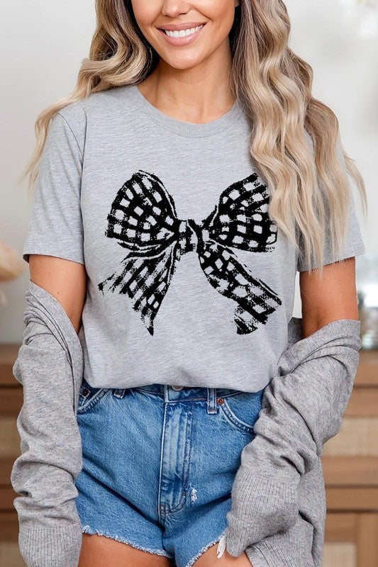 Vintage Checkered Bow Graphic T Shirts