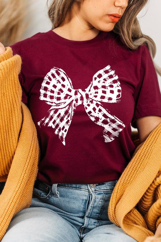 Vintage Checkered Bow Graphic T Shirts