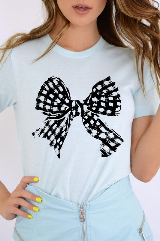 Vintage Checkered Bow Graphic T Shirts