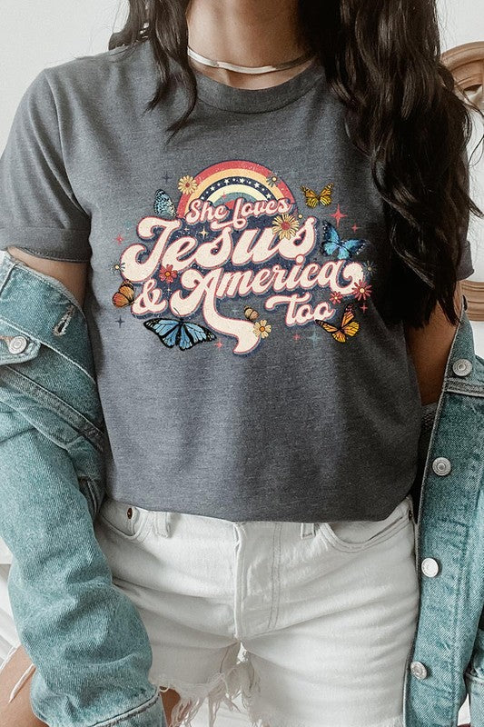 She Loves Jesus And America Too Graphic T Shirts