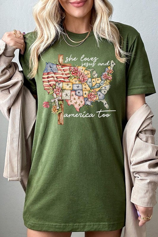 She Loves Jesus And America Too Graphic T Shirts