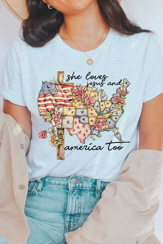 She Loves Jesus And America Too Graphic T Shirts