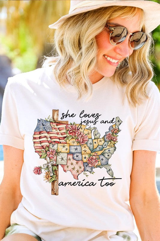 She Loves Jesus And America Too Graphic T Shirts