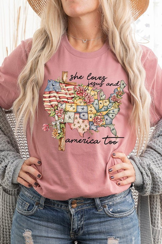 She Loves Jesus And America Too Graphic T Shirts