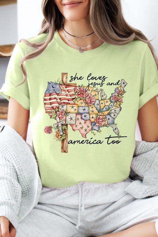 She Loves Jesus And America Too Graphic T Shirts