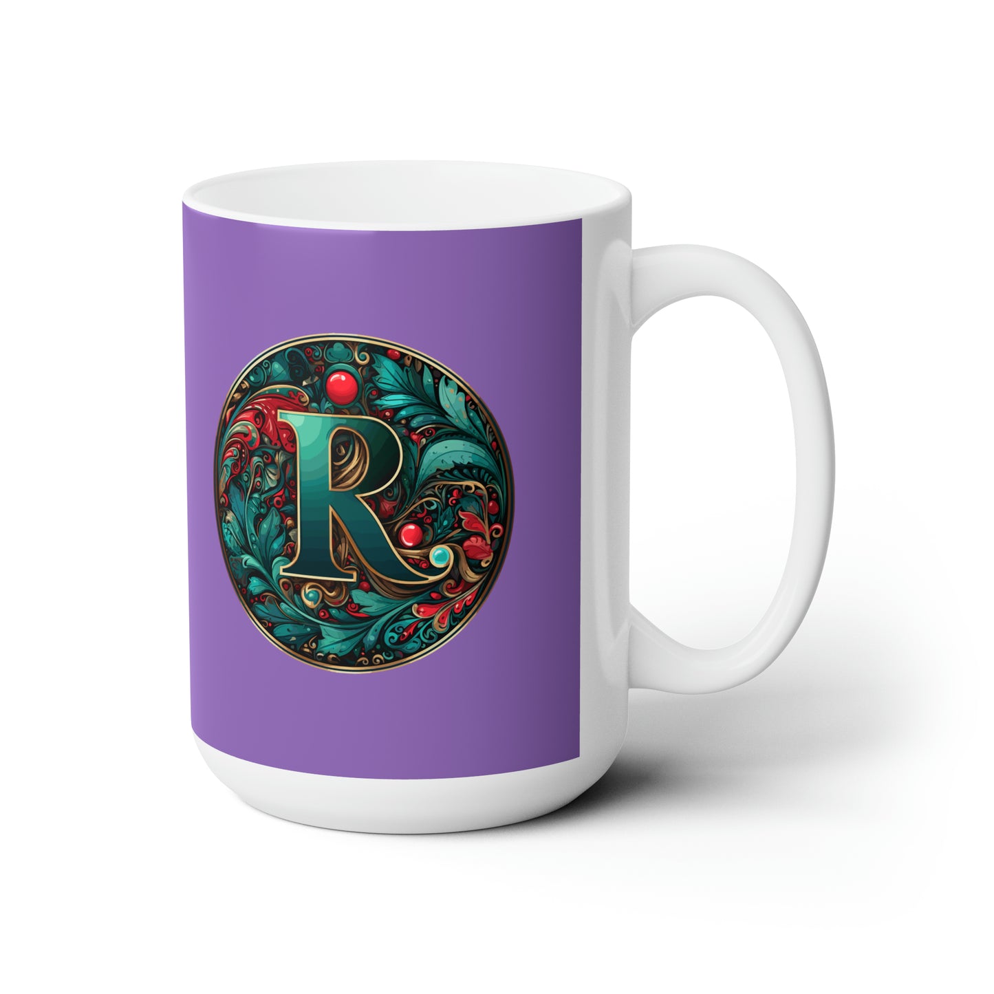 Christmas colorful Alphabet R design Light purple Ceramic Mug 15oz