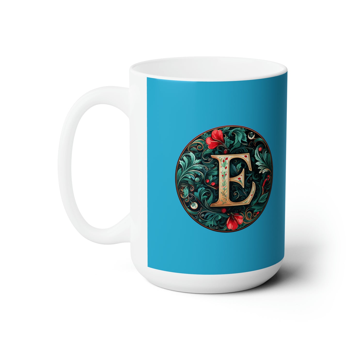 Christmas colorful Alphabet E design Turquoise Ceramic Mug 15oz