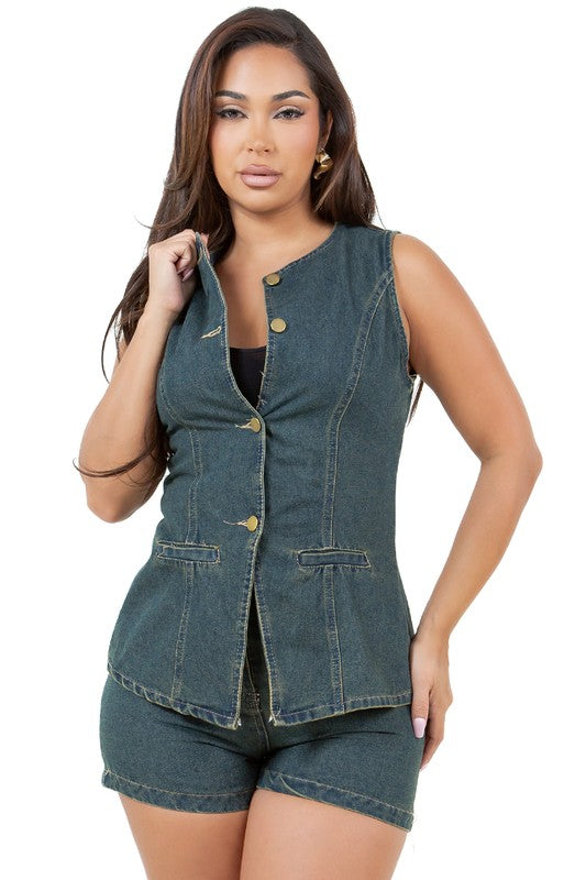 WOMEN FASHION DENIM TWO PIECE SET