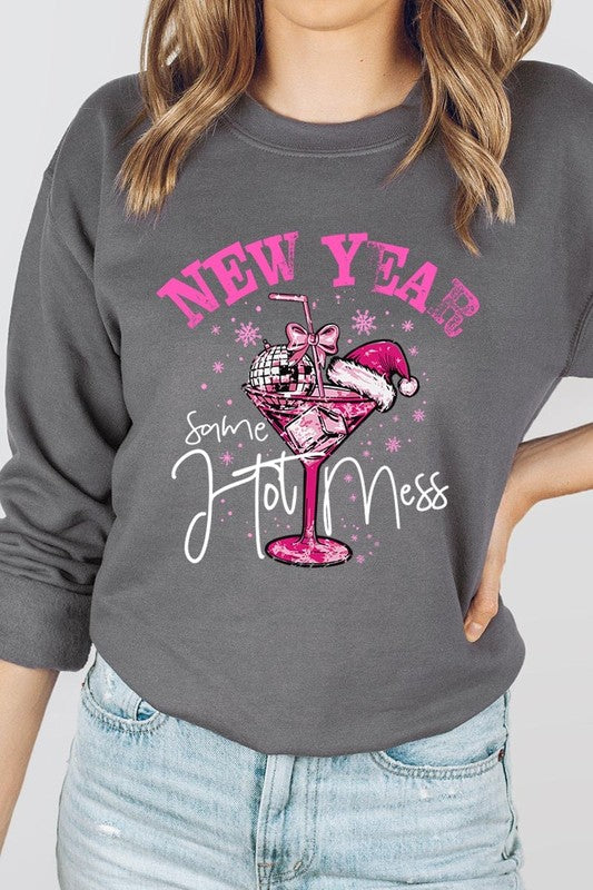 New Year Same Hot Mess Graphic Fleece Sweatshirt