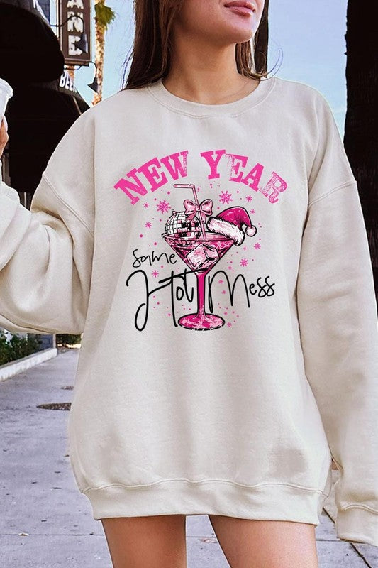 New Year Same Hot Mess Graphic Fleece Sweatshirt