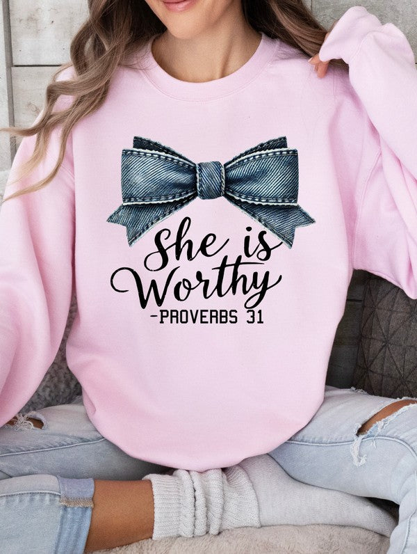 She Is Worthy Proverbs 31 CrewNeck Sweatshirt