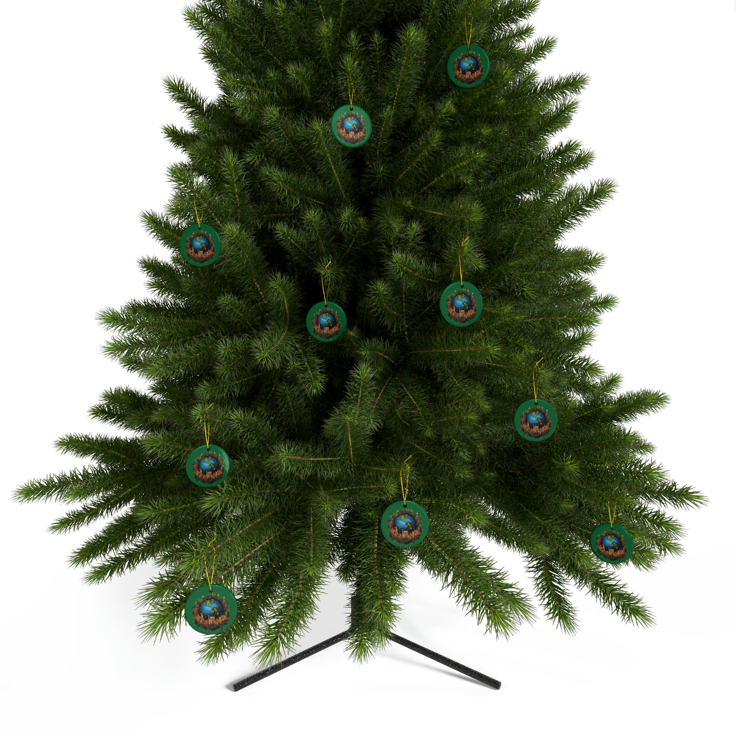 Earth in Christmas decorations and a big Christmas tree, dark green Ceramic Ornaments (1pc, 3pcs, 5pcs, 10pcs)