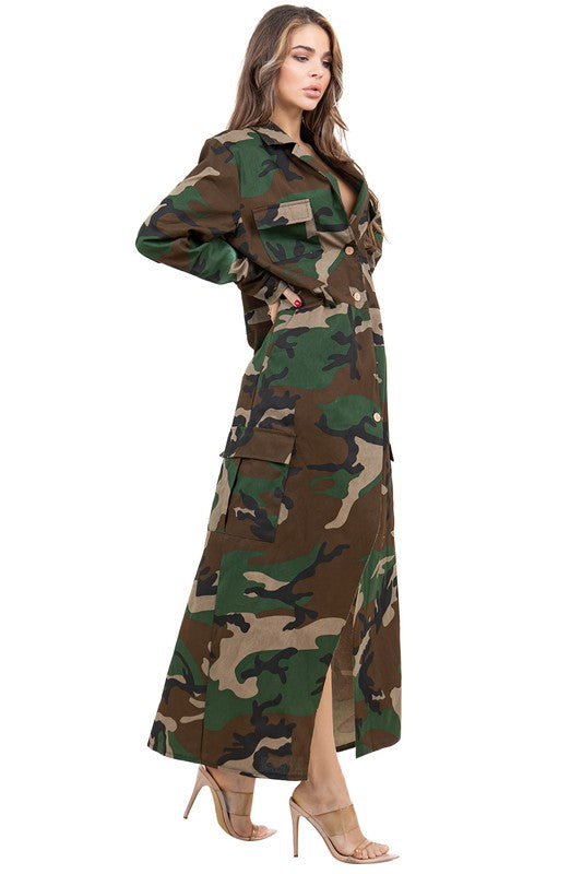 WOMEN FASHION CAMOFLAGE LONG MAXI DRESS