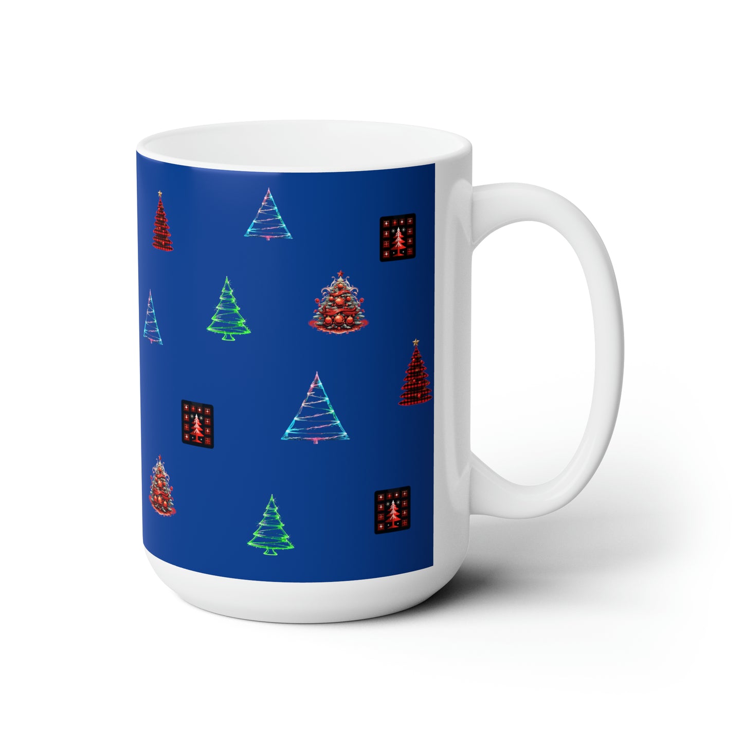 Christmas trees colorful design Dark blue Ceramic Mug15oz