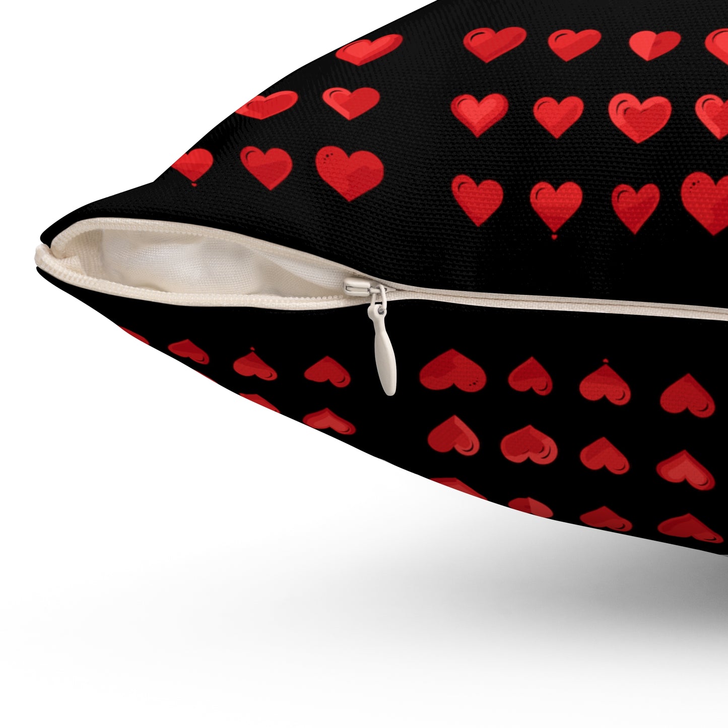 Valentine's day best home decor red hearts design on black Spun Polyester Square Pillow