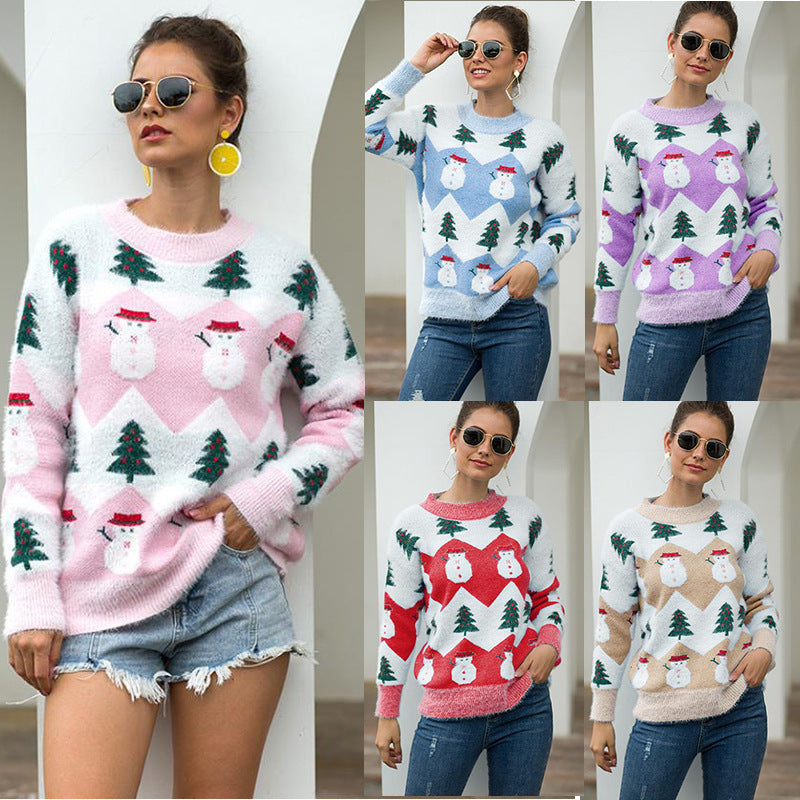 Christmas tree snowman pullover sweater