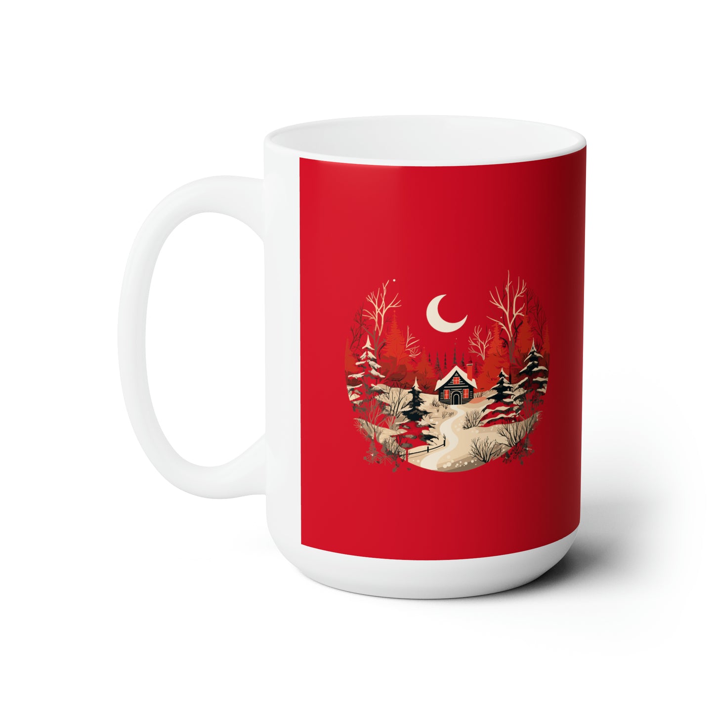 Christmas night mood with forestry house design holiday vibes Ceramic Mug15oz