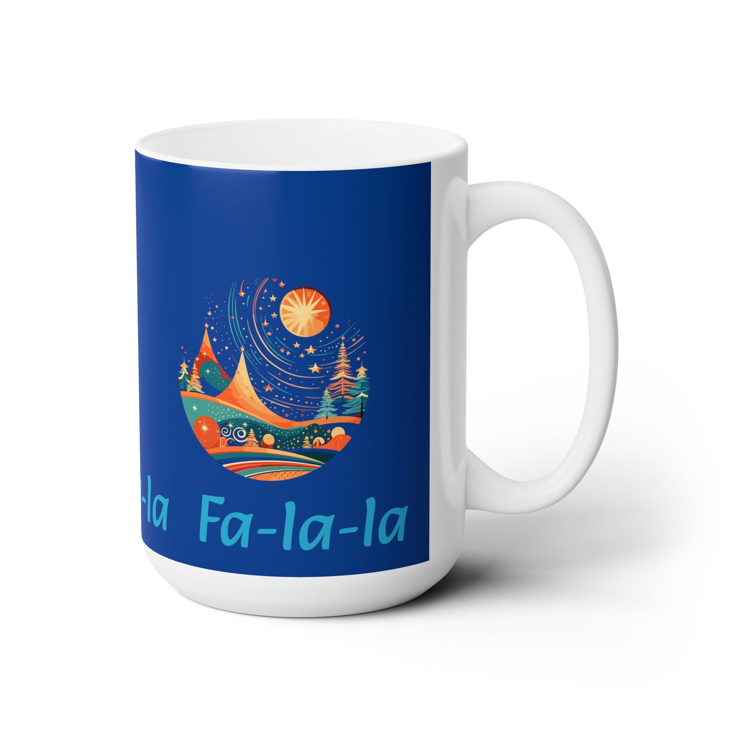 Colorful Christmas and Fa-la-la design dark blue Ceramic Mug 15oz