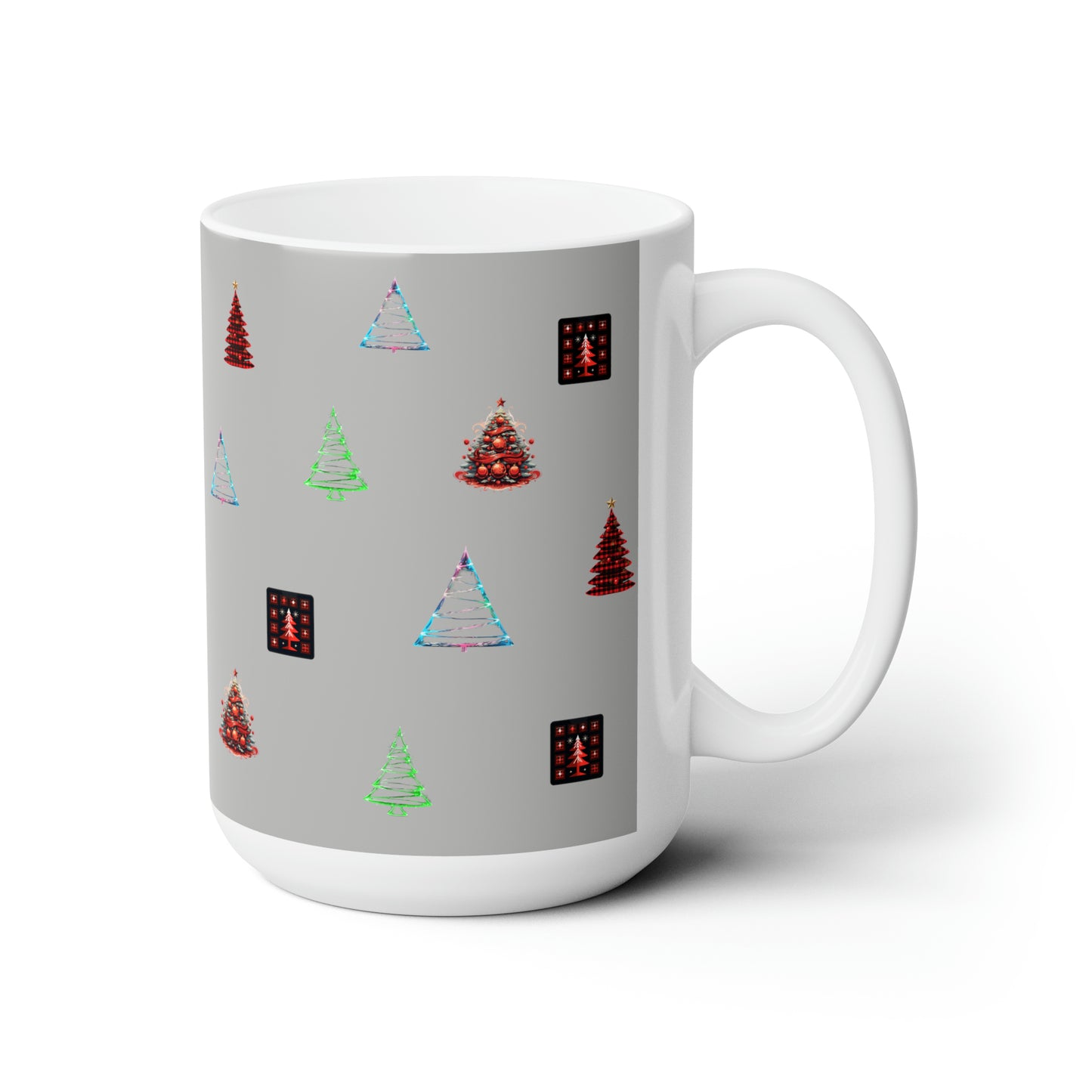 Christmas trees colorful design Light grey Ceramic Mug15oz