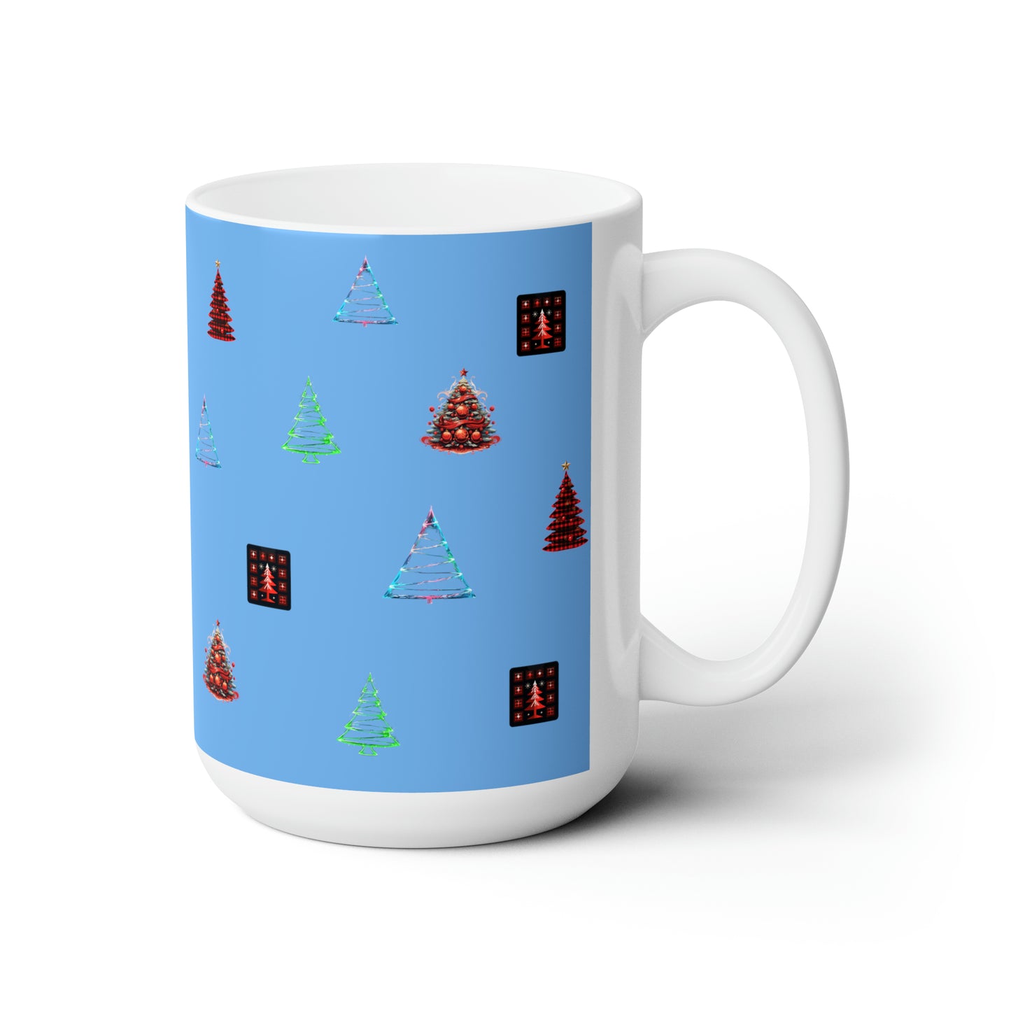 Christmas trees colorful design Light blue Ceramic Mug15oz