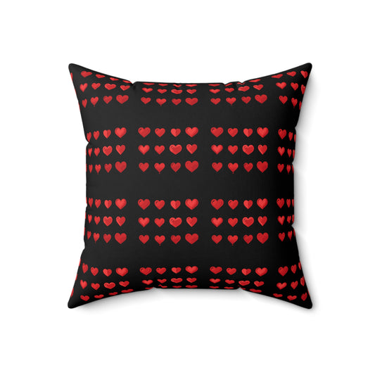 Valentine's day best home decor red hearts design on black Spun Polyester Square Pillow