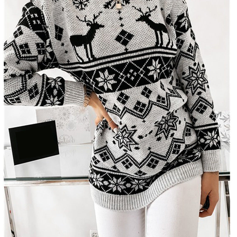 Elk Snowflake Christmas Jacquard Knitted Sweater