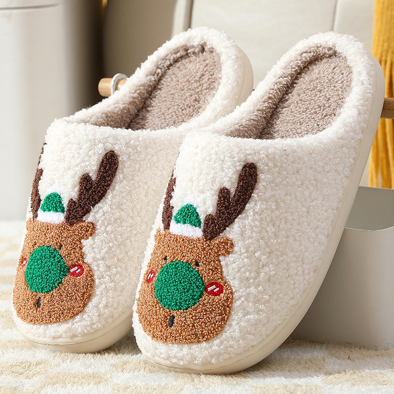 Winter Warm Home Christmas Elk Cotton Slippers