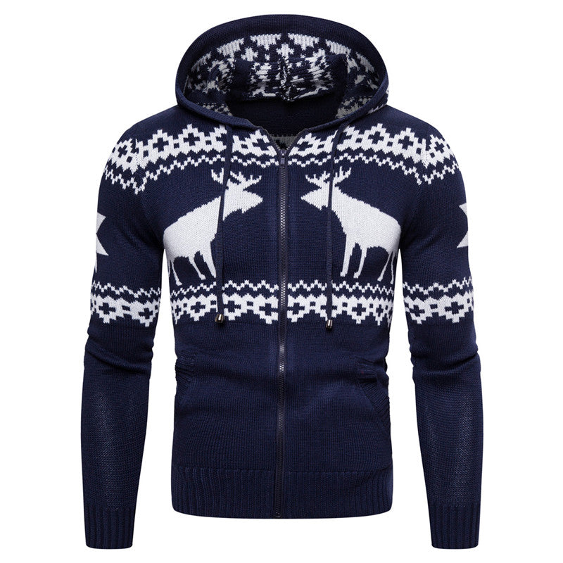 Men's Zipper Hooded Fawn Christmas Sweater