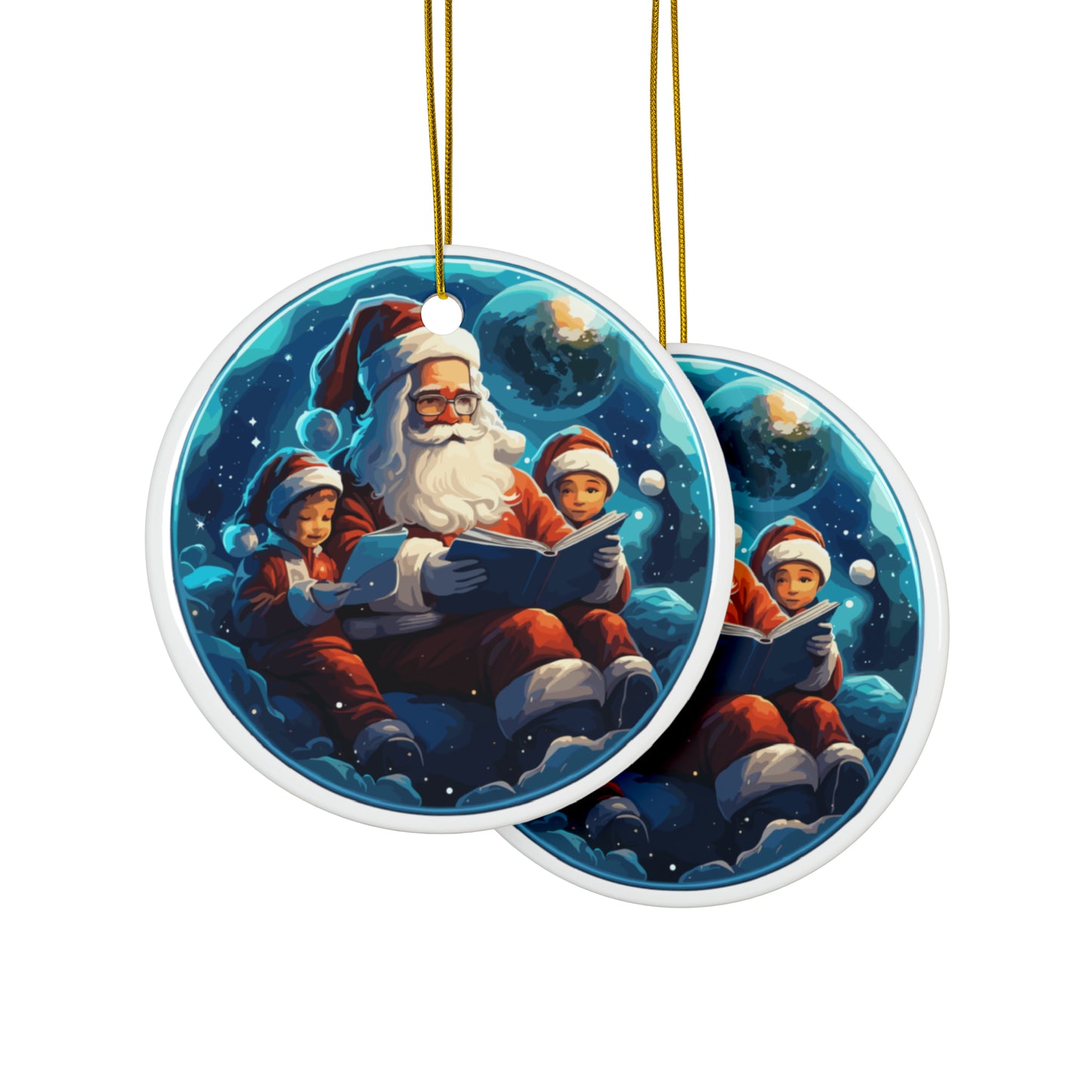 Santa with kids Christmas Ceramic Ornaments (1pc, 3pcs, 5pcs, 10pcs)