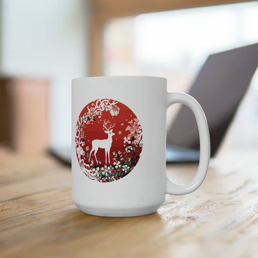 Holly Jolly reindeer in flourish mood, Christmas Ceramic Mug 15oz