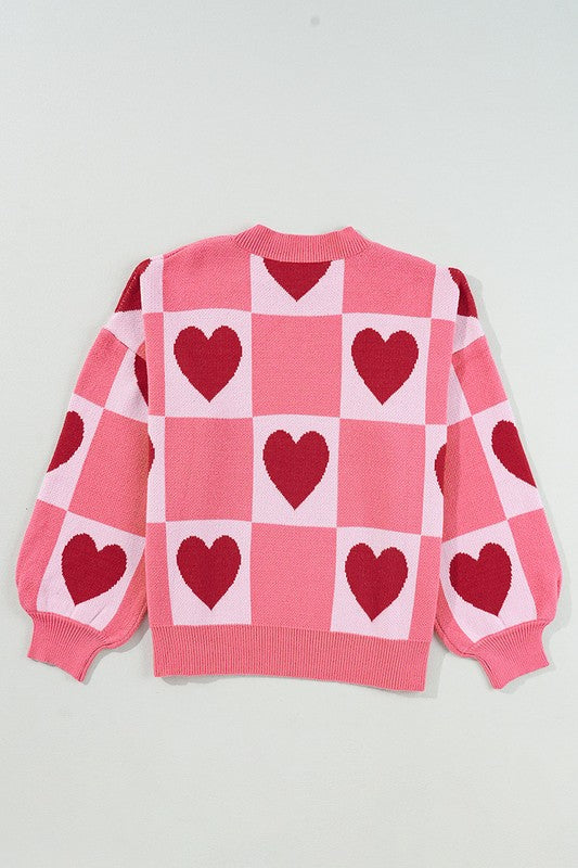 Pink Plus Size Love Heart Block Valentine Sweater