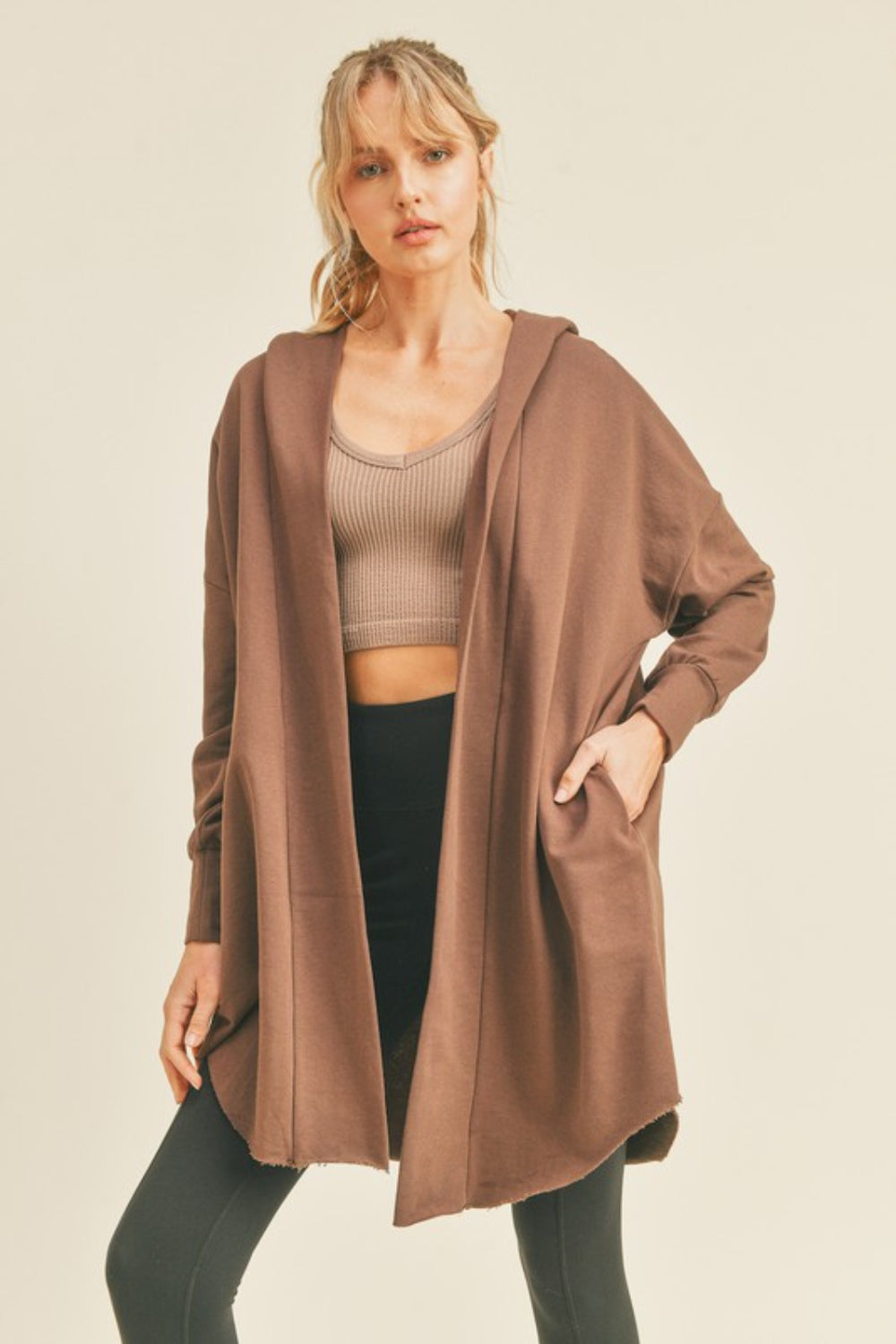 Kimberly C Open Front Longline Hooded Cardigan