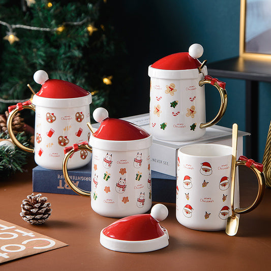 Santa Elk Ceramic Bowknot Water Cup