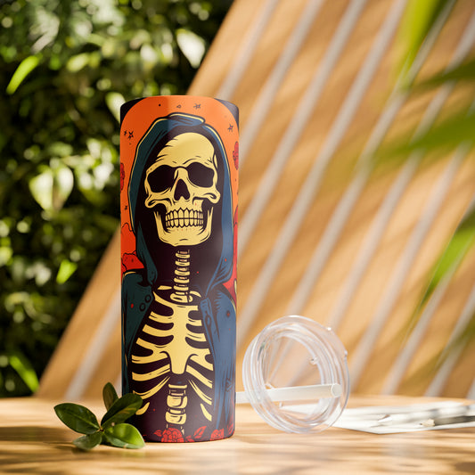 Halloween Skinny Tumbler with Straw 20oz - Spooky Drinkware, Skeleton Theme, BPA-Free, Reusable Cup, Halloween Tumbler, Halloween Gift